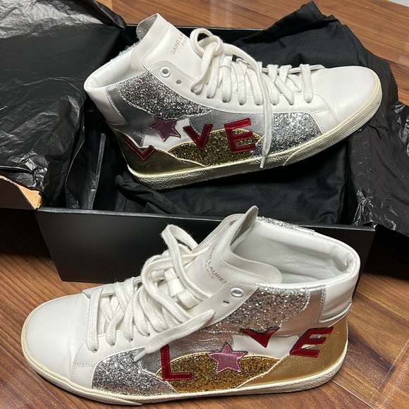 Saint Laurent Love Sneakers white, gold and silver leather size 40 - Picture 1 of 9
